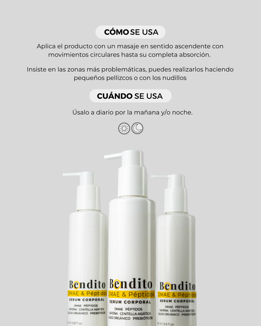 Bendito DMAE & Péptidos 200ML. Serum Corporal Reafirmante y Anticelulítico con DMAE, Péptidos y Cafeína