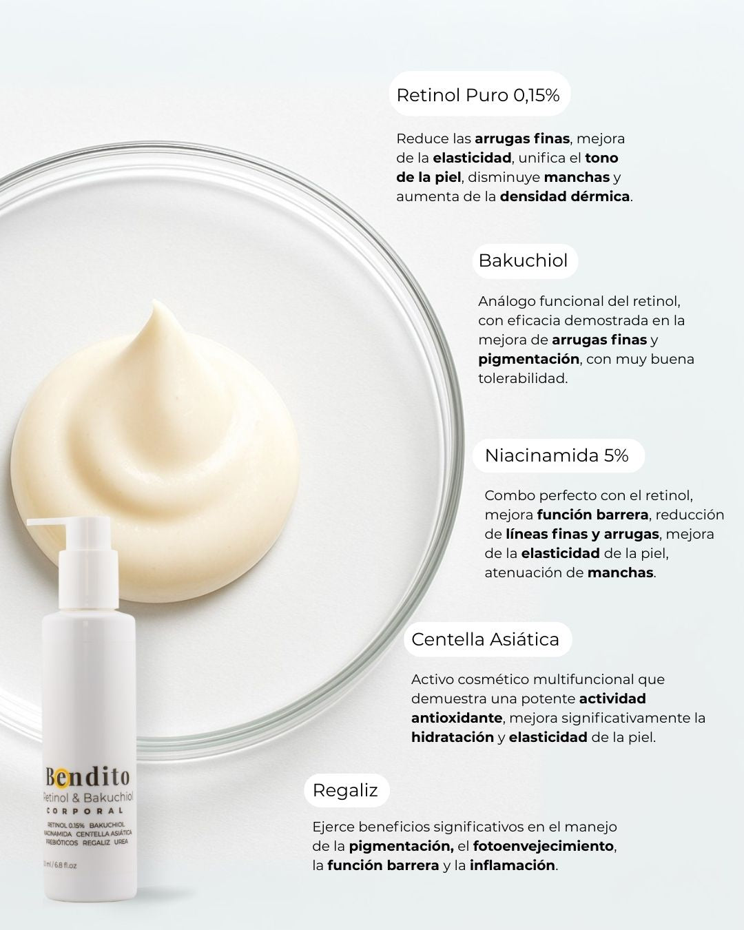 Bendito Retinol & Bakuchiol. Crema Corporal Antiedad para Cuello, Escote y Senos. 200ml