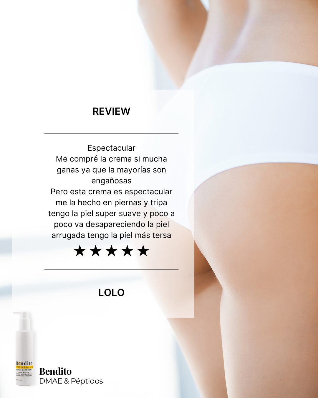 Bendito DMAE & Péptidos 200ML. Serum Corporal Reafirmante y Anticelulítico con DMAE, Péptidos y Cafeína