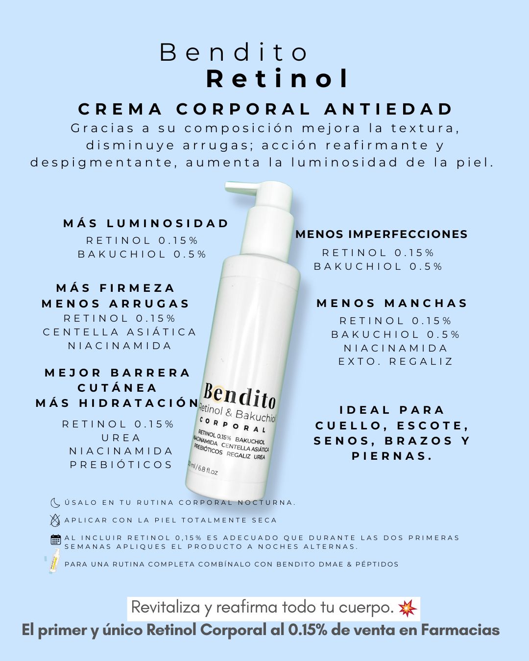 Bendito Retinol & Bakuchiol. Crema Corporal Antiedad para Cuello, Escote y Senos. 200ml