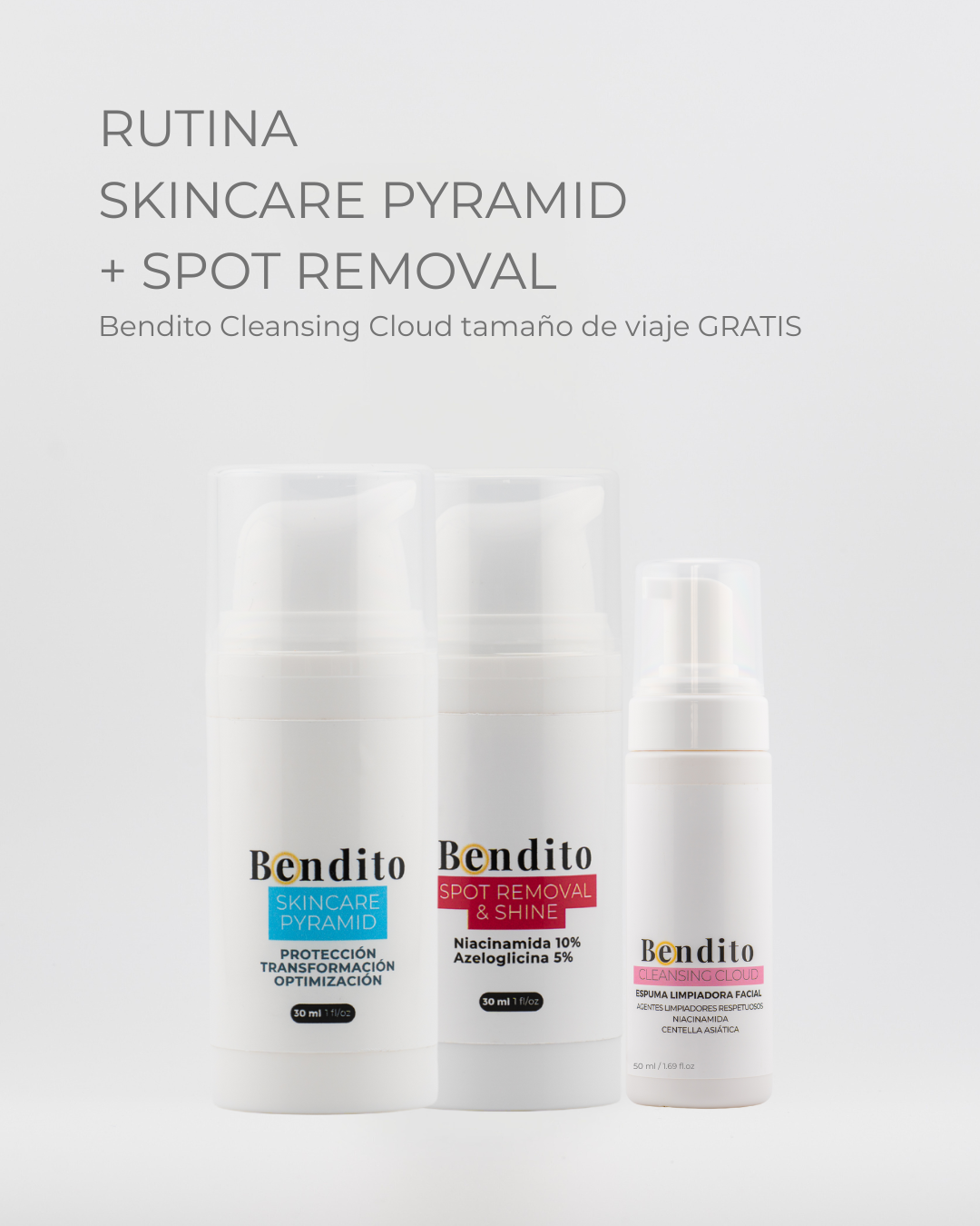 Bendita Rutina más luz, menos manchas: Spot Removal & Shine + Skincare Pyramid + Bendito Cleansing Cloud tamaño de viaje de regalo