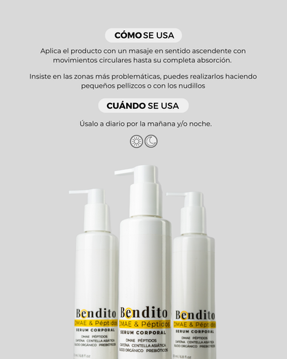 Bendito DMAE & Péptidos 200ML. Serum Corporal Reafirmante y Anticelulítico con DMAE, Péptidos y Cafeína