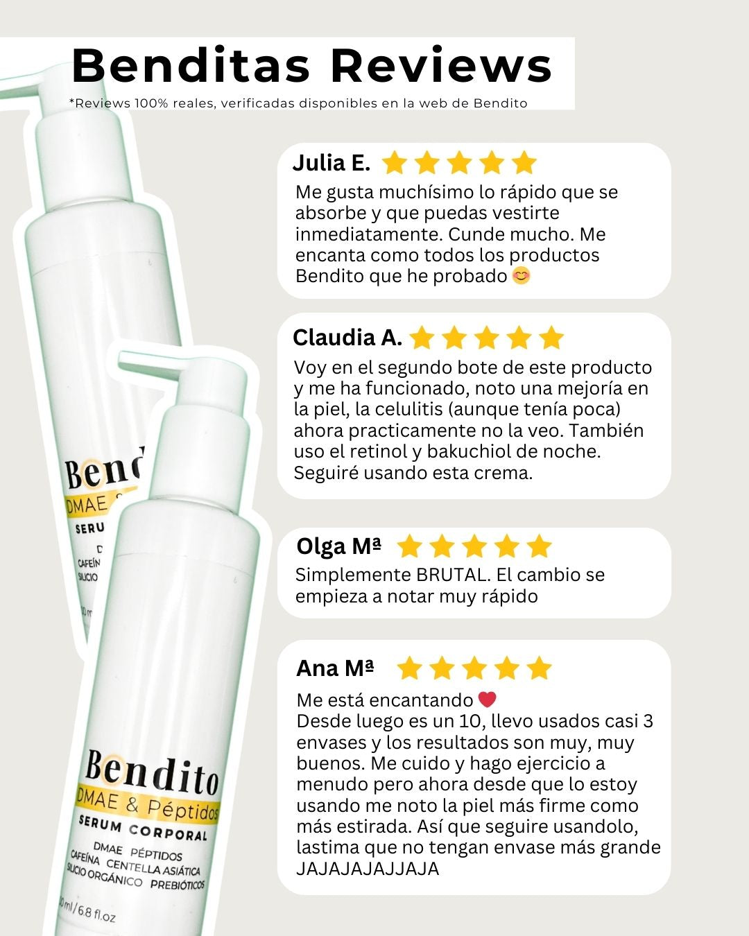 Bendito DMAE &amp; Péptidos EDICIÓN LIMITADA 200ML + 100ml GRATIS. Serum Corporal Reafirmante y Anticelulítico con DMAE, Péptidos y Cafeína