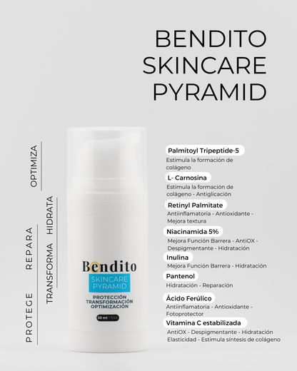 Bendito Skincare Pyramid. Emulsión concentrada ligera Todo en Uno que protege, repara y rejuvenece