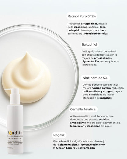 Bendito Retinol & Bakuchiol. Crema Corporal Antiedad para Cuello, Escote y Senos. 200ml