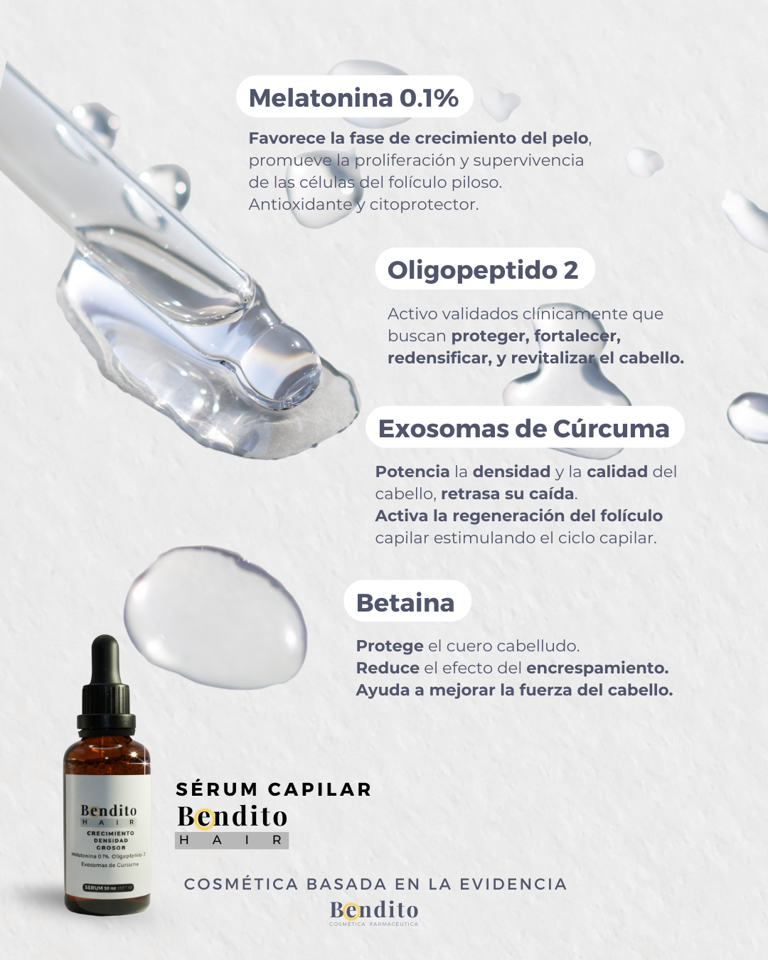 Bendito Hair. Sérum capilar crecimiento, densidad y grosor. 50 ml
