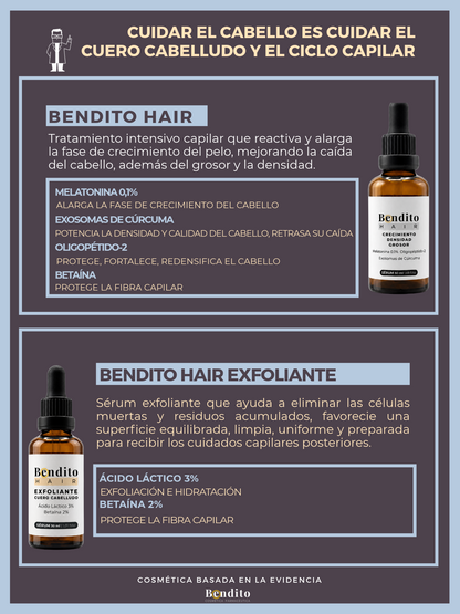 PROMO Bendito Hair crecimiento, densidad y grosor + Bendito Hair exfoliante GRATIS
