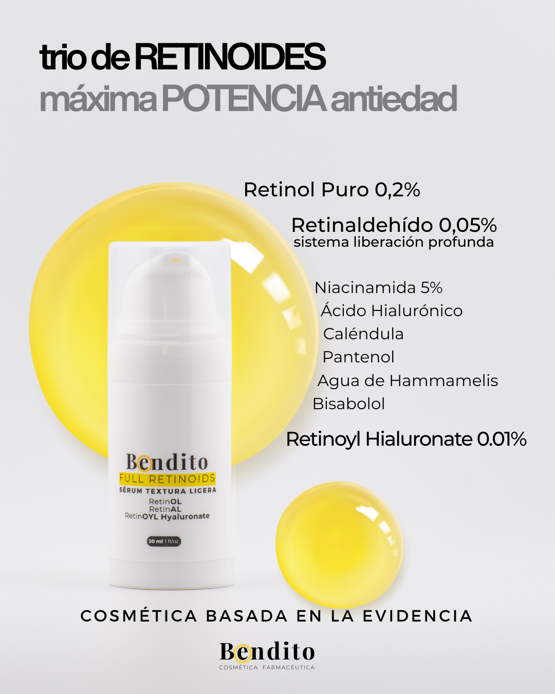 Bendito Full Retinoids Facial 30ml. Intensivo Antiedad con Retinol, Retinal y Retinoyl Hyaluronate