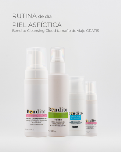 Bendita Rutina Piel Asfíctica: Rutina de día Espuma limpiadora + Tónico Retexturizante + Skincare Pyramid + Bendito Cleansing Cloud tamaño de viaje de regalo